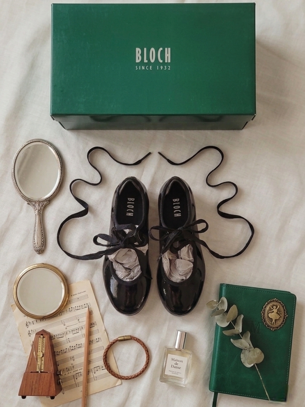 Bloch Black Patent Leather Ribbon Lace Oxfords